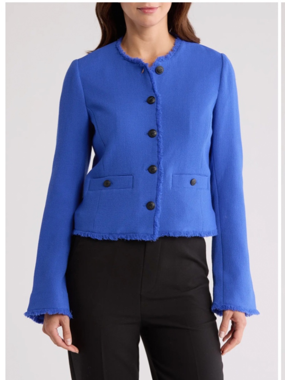 XS Midnight color 26 1/2" length Two-button closure Peaked lapels Chest welt poc